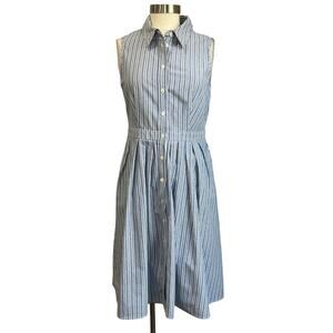 Jones New York Blue White Striped Cotton Shirt Dress Size 8 Pockets
